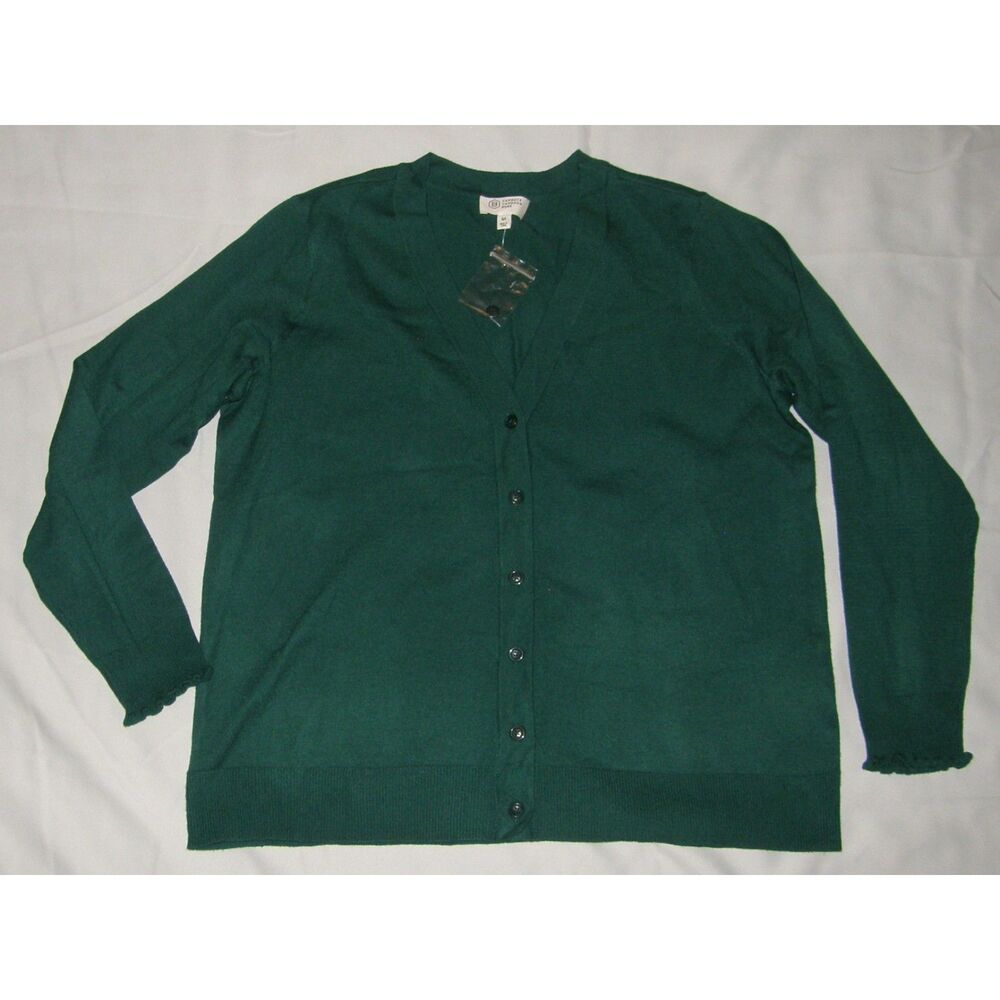 NEW Dark Green Sz Medium Business Casual Stretchy Lightweight Cardigan Sweater